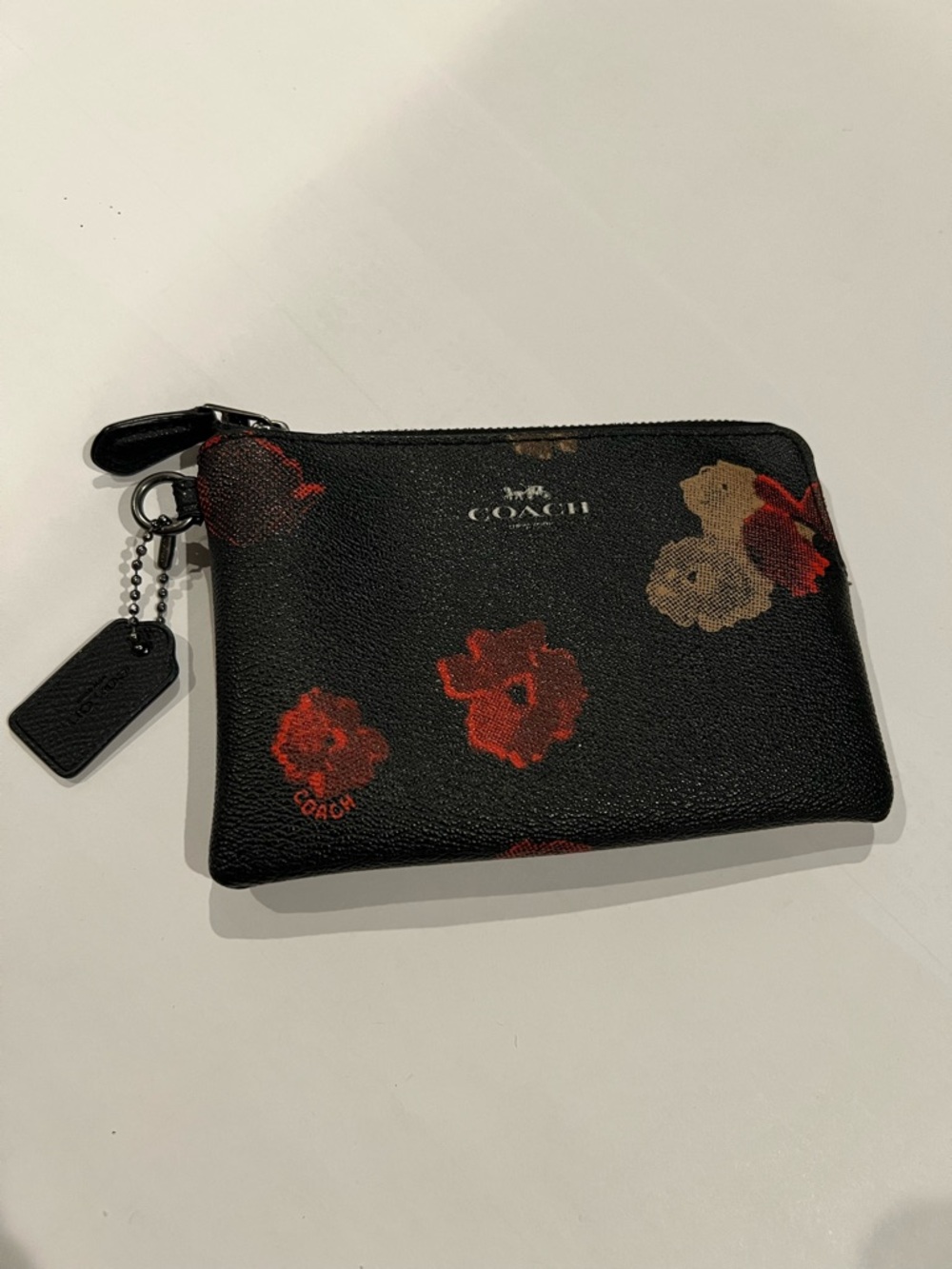 COACH Black Floral Zip wallet pouch
